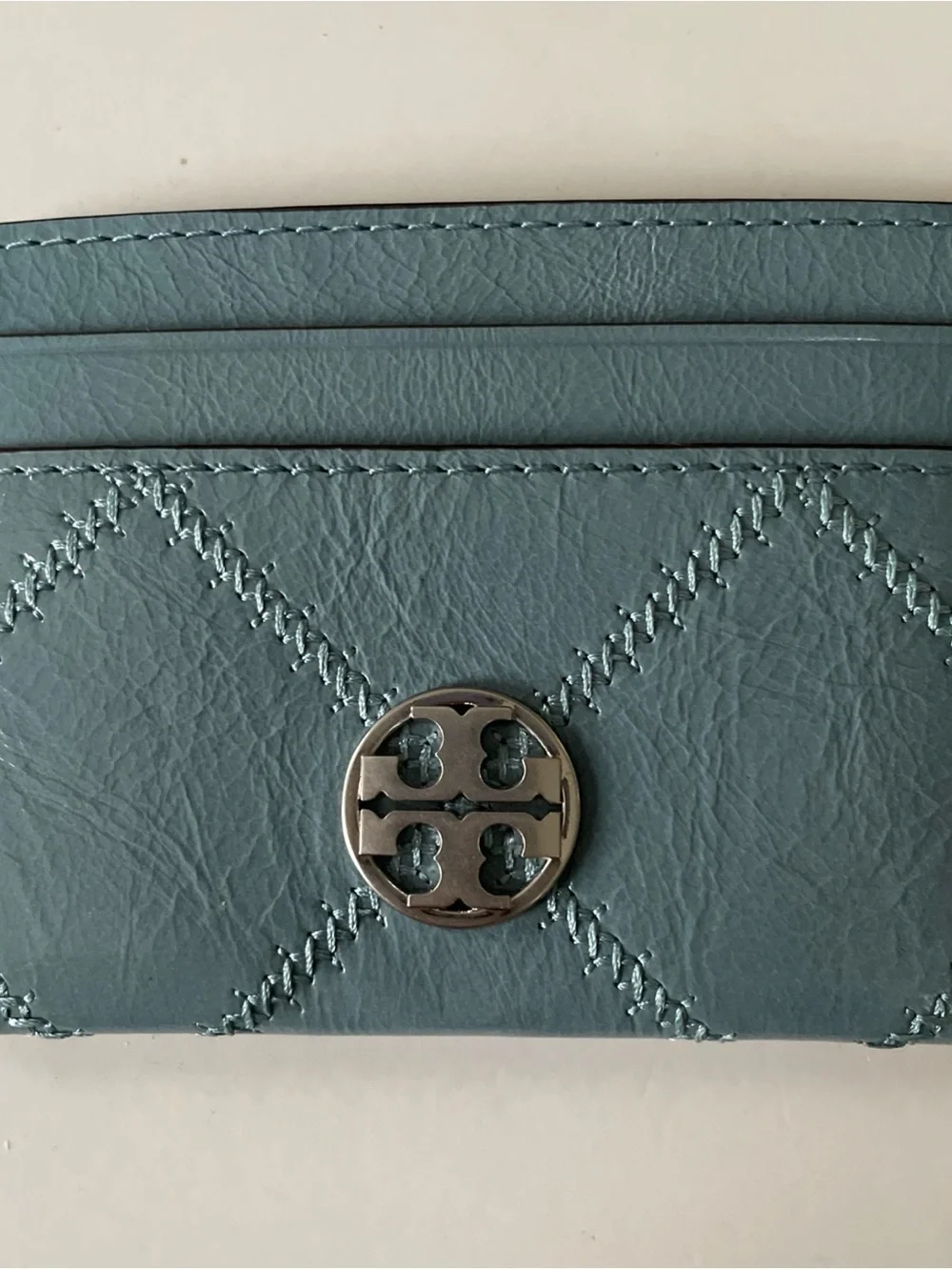 Tory Burch Blue Quilted Leather Card Holder with Logo